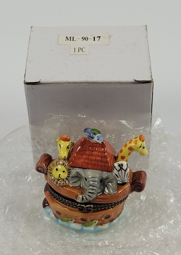 Scatola portagioie vintage nuova con scatola animali Arca di Noè porcellana con cerniera marcata "M&L" Lefards - Foto 4 di 10