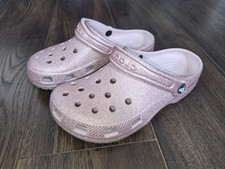 GIRLS PINK GLITTERY CROCS JUNIORS 6 PERFECT