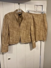 Lafayette 148 New York Tan Gold Tweed Skirt Suit Blazer 6P/ Skirt 8