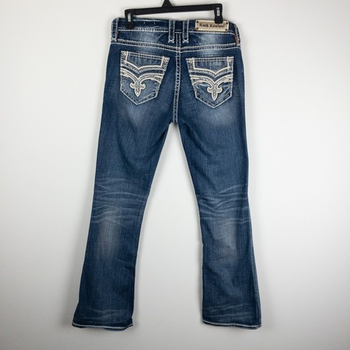 Rock Revival Jeans Women 27 (30x32) Blue Gysii Easy Bootcut Bling Western City - Picture 2 of 10
