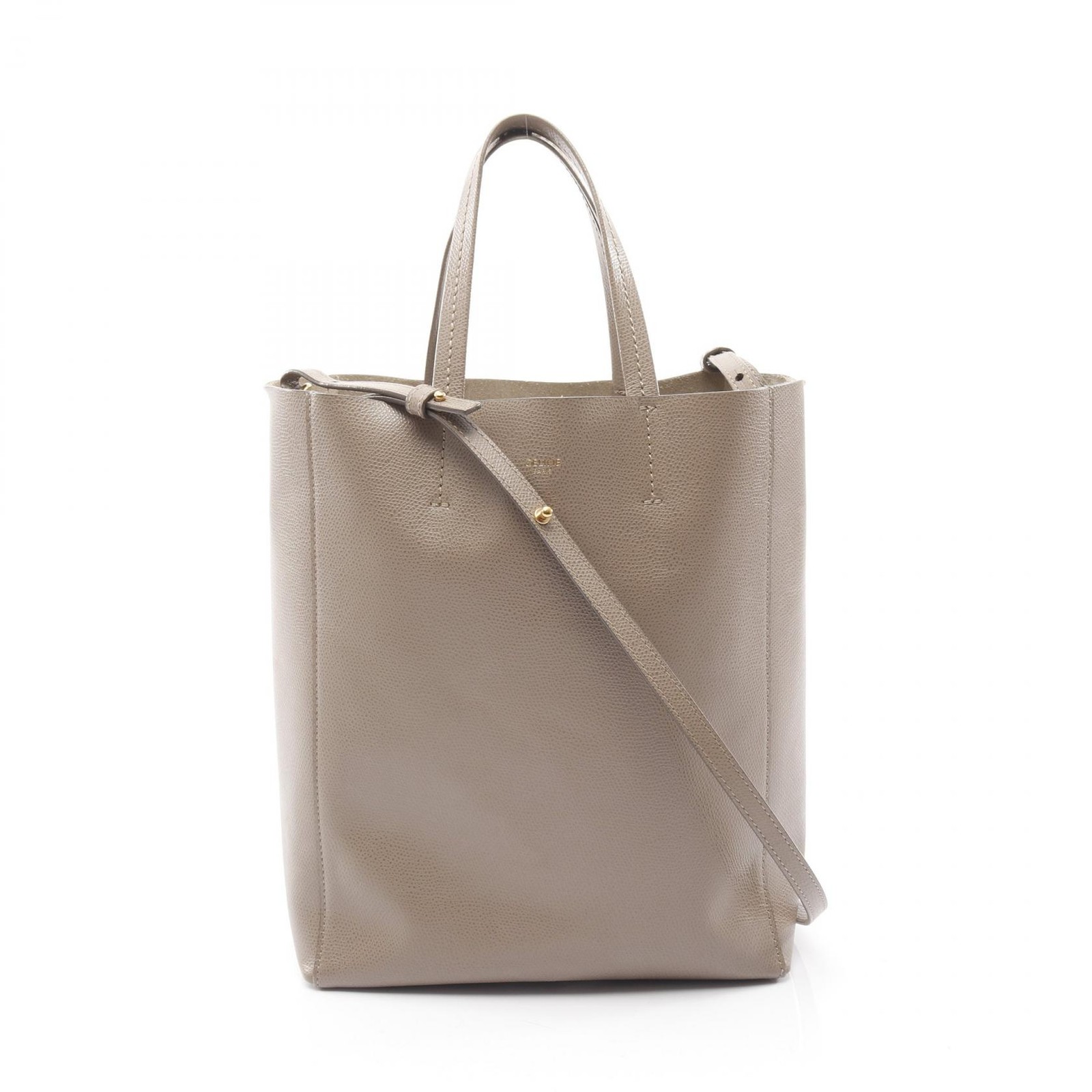 CELINE Vertical Small Cabas Tote Crossbody Bag 189813 leather Brown Used Women