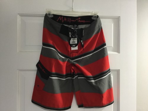 NWT-Maui and Sons Boy's YOUTH Stripe Print Board Swim Shorts Trunks-Size (14)