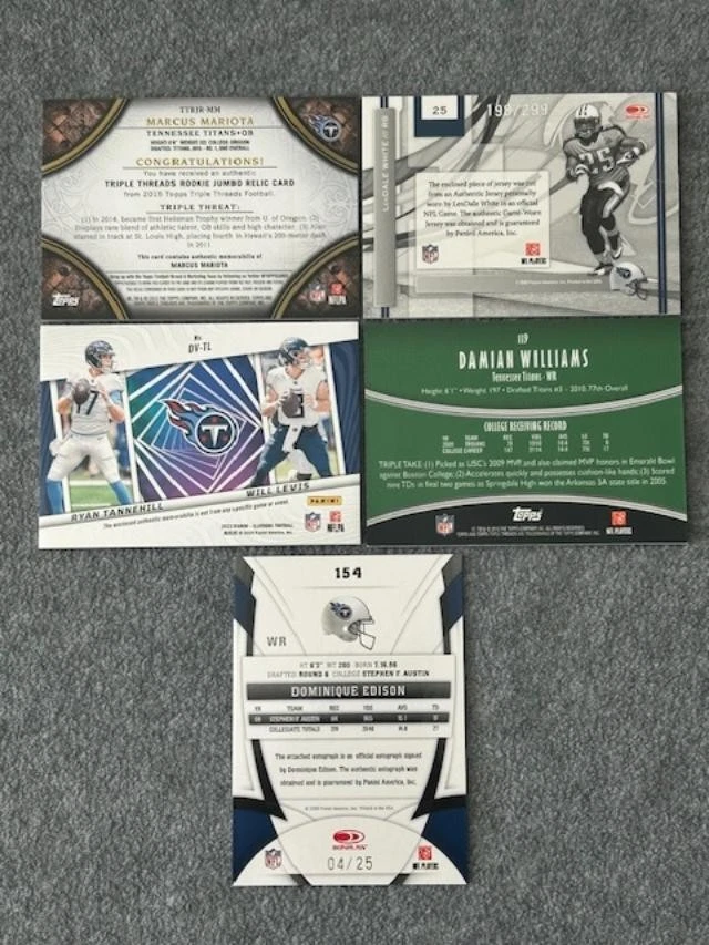 TENNESSEE TITANS 5-Card Patch or Auto Lot MARCUS MARIOTA, LENDALE WHITE, LEVIS - Image 2 of 4