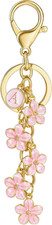 XGALBLA White Pink Black Cute Initial Letter Keychain for Women, Flower Bag Char