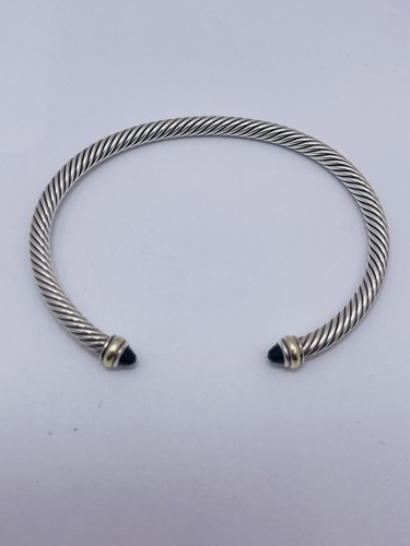 David Yurman Cable Classics 925 & 18K Gold Cuff Bracelet w/ Black Onyx Ends 7.5" - Picture 4 of 11