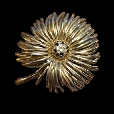Rare Monet Gold Tone Metal Flower Brooch Pin Signed Floral Theme 2in Mum Daisy