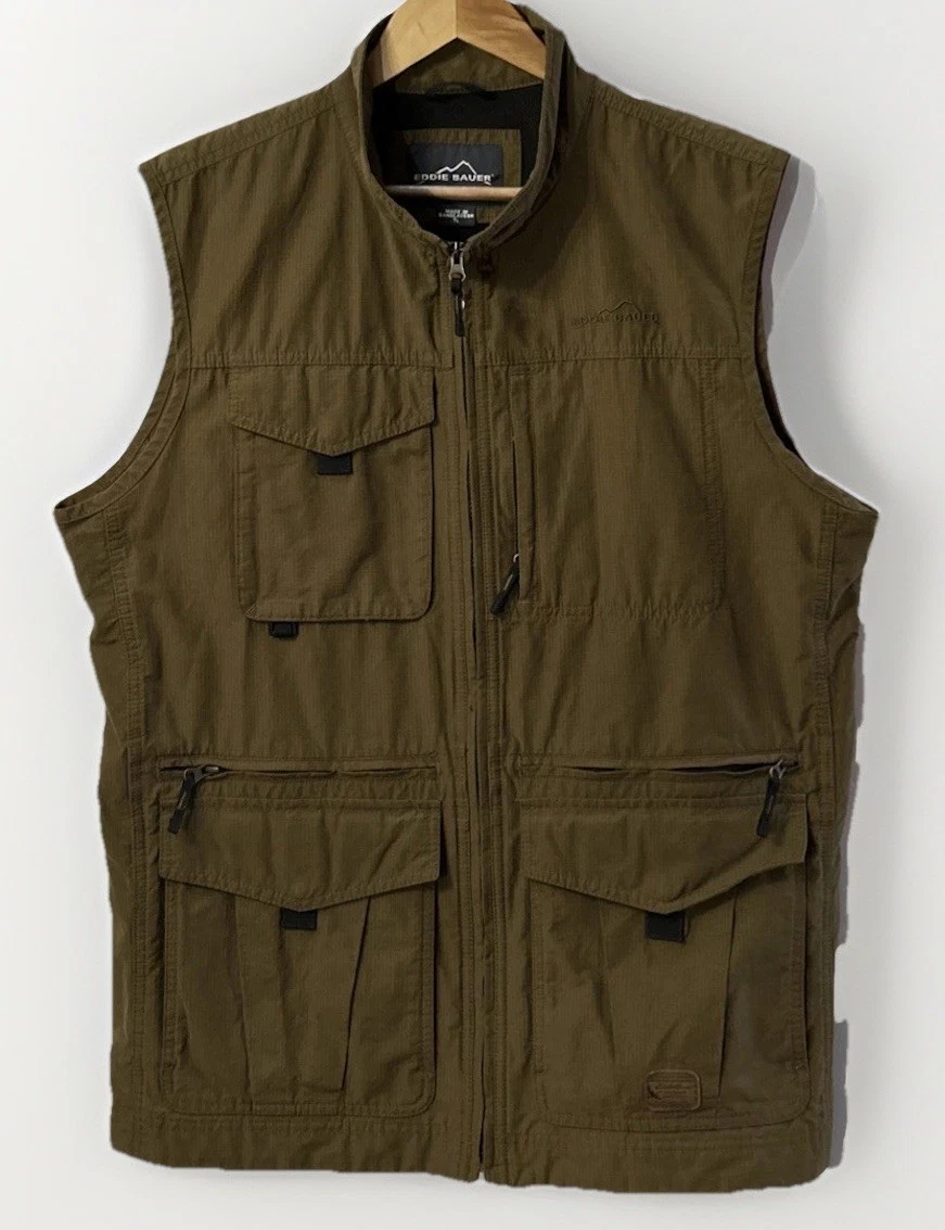 Mens Eddie Bauer Fishing Utility Vest Multiple Pockets Sz Large Tall LT EC