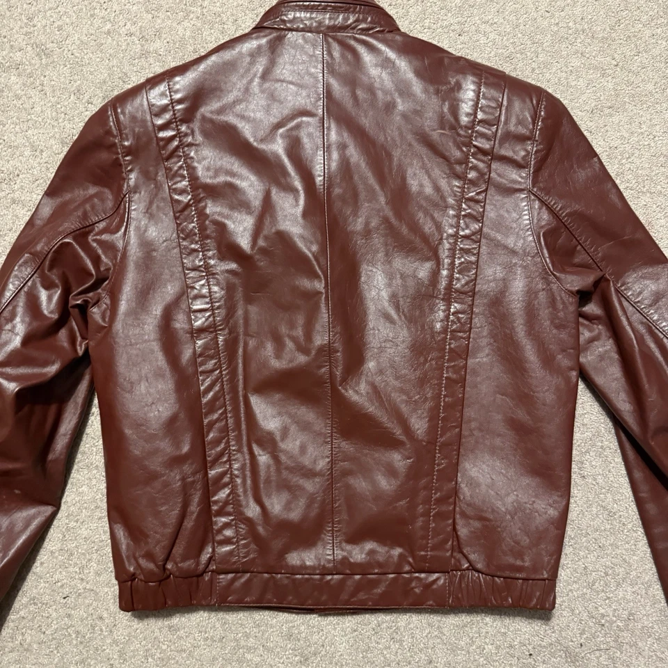 Bermans винтажная кожаная мотоциклетная куртка 38 бордовые карманы с подкладкой на молнии - Изображение 3 из 4