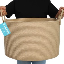 OrganiHaus Large Laundry Basket, Woven Cotton Rope Basket for Blankets, Toy