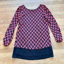 Nymphe black orange long sleeve mini shift dress size small S b26