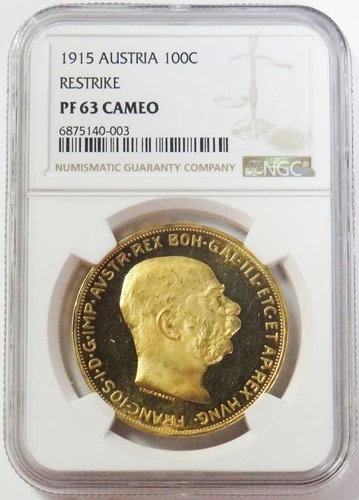1915 GOLD AUSTRIA 100 CORONA CAMEO PROOF NGC PF 63 CAMEO 