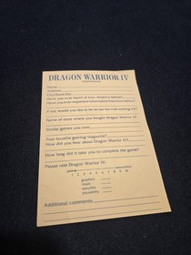 Dragon Warrior IV 4 Nintendo NES ENI-D4-US Rare Registration Impressions Card