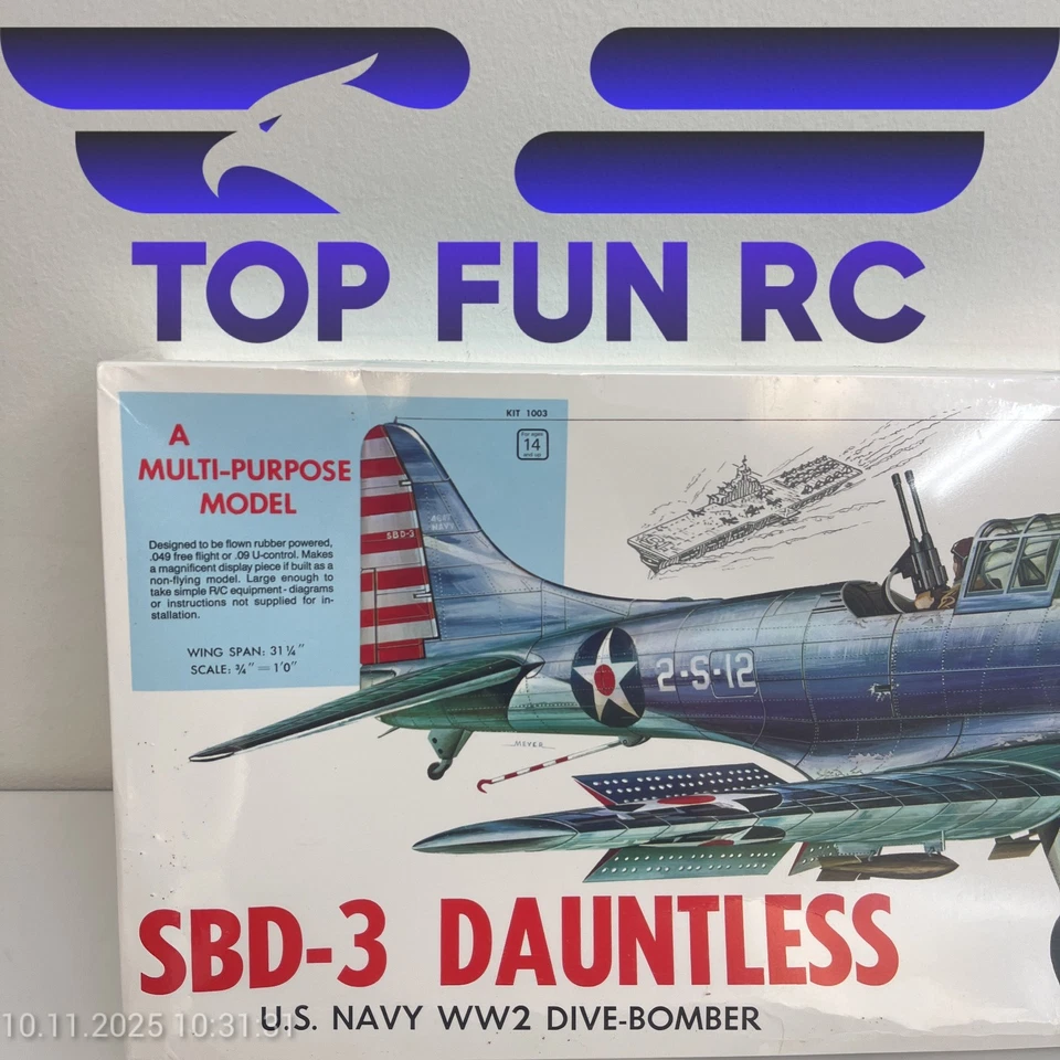 GUILLOW'S GIANT SCALE BALSA FLYING MODEL KIT SBD-3 DAUNTLESS WW2 DIVE BOMBER  - Image 3 of 4