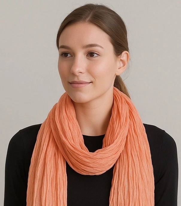 Vintage Sheer Silk Scarf Stole Crinkled Chiffon Boho Fairy Peach Orange Artsy