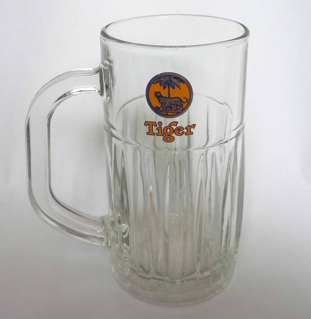 TIGER BEER Vintage Ribbed MUG Handle GLASS MALAYSIA 1980's Crest Emboss RARE eBay