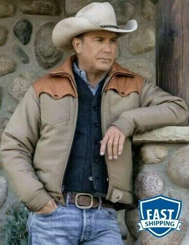 Yellowstone Kevin Costner John Dutton Brown Beige Cotton Men s Jacket