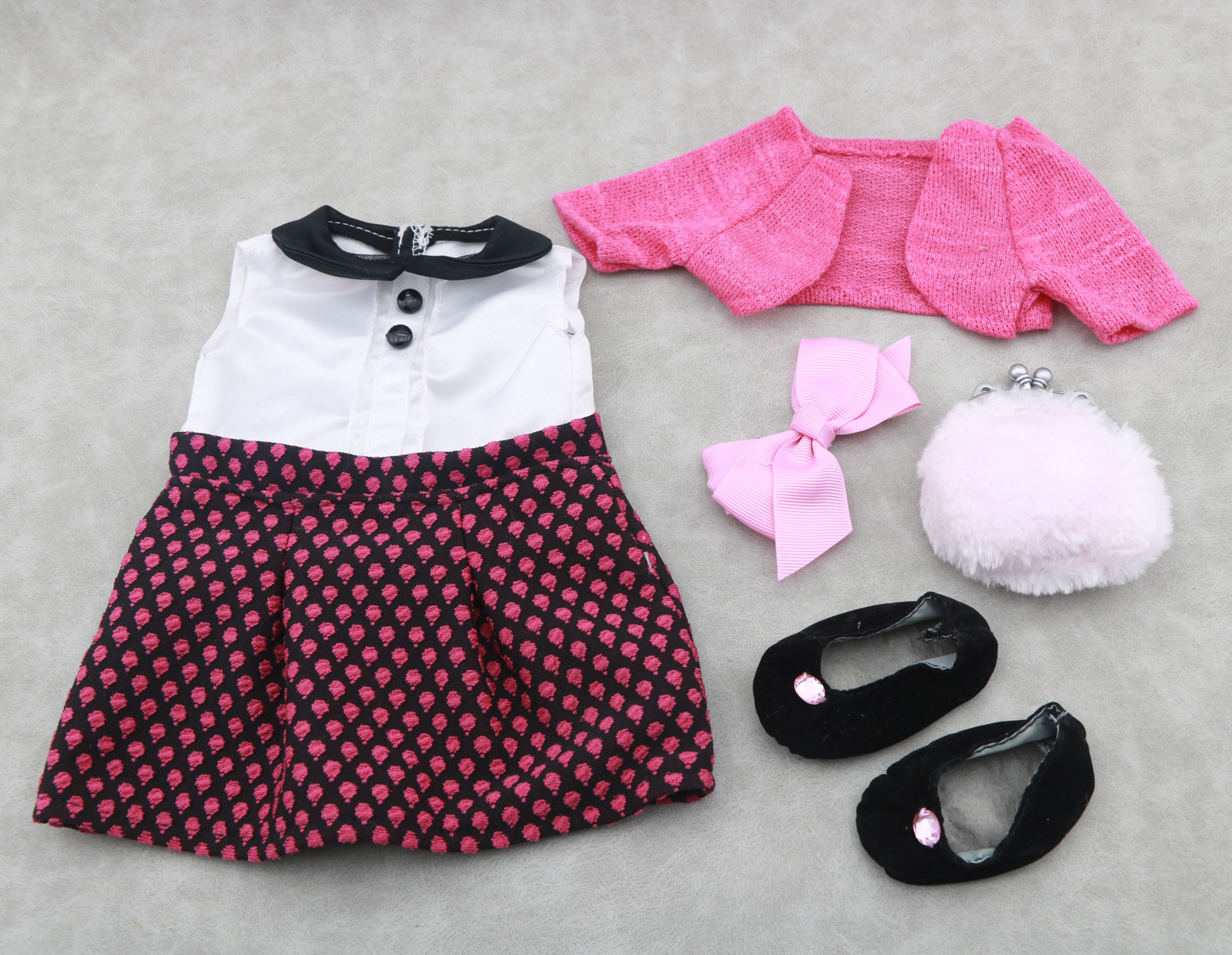 American Girl doll dress shoes shawl wallet bow set 5-piece outfit fits 18-inch dolls-image