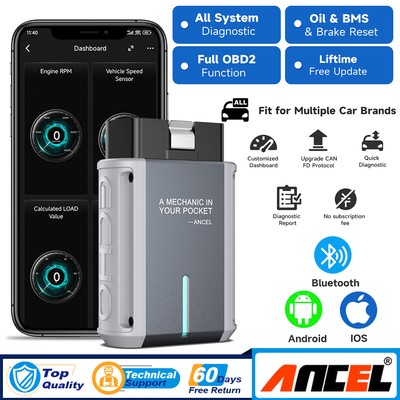 ANCEL ECHO Bluetooth OBD2 Scanner All System OIL BMS BRAKE Reset for iOS Android