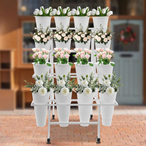 Heavy Duty 4-layer Garden Cart Moving Flower Bucket Stand Rack With Wheels