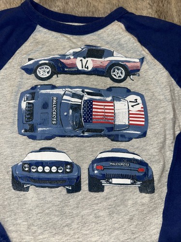 Gap Raglan Race Car Shirt Boys Size XS 4-5 Long Sleeve Navy Gray - Picture 2 of 3