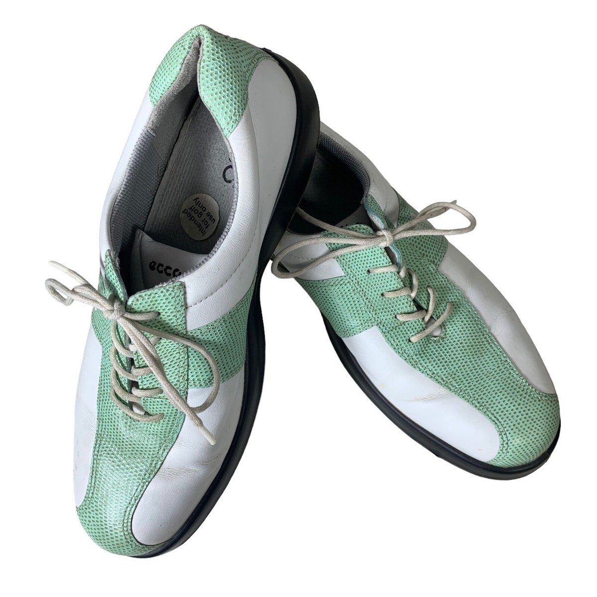 Ecco Sz 41 Golf Shoes White Green Lace Up Leather Womens