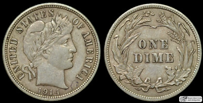 1914 Barber Dime, Almost Uncirculated Condition, Silver, Free Shipping, C4553