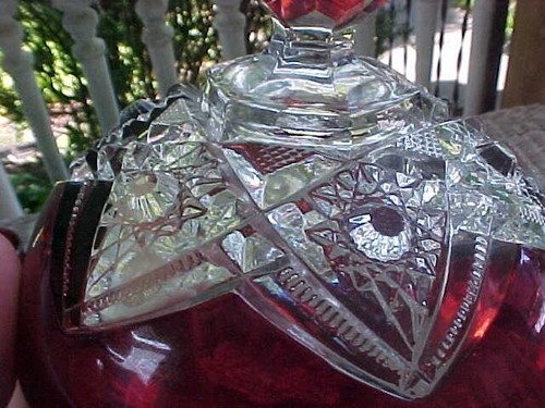 RUBY STAINED GLASS COVERED BUTTER "ANNA G BANNEISTER 1910" - Picture 6 of 8