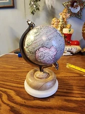 Vintage Table Top World Globe On Wood And Marble Base Made In India