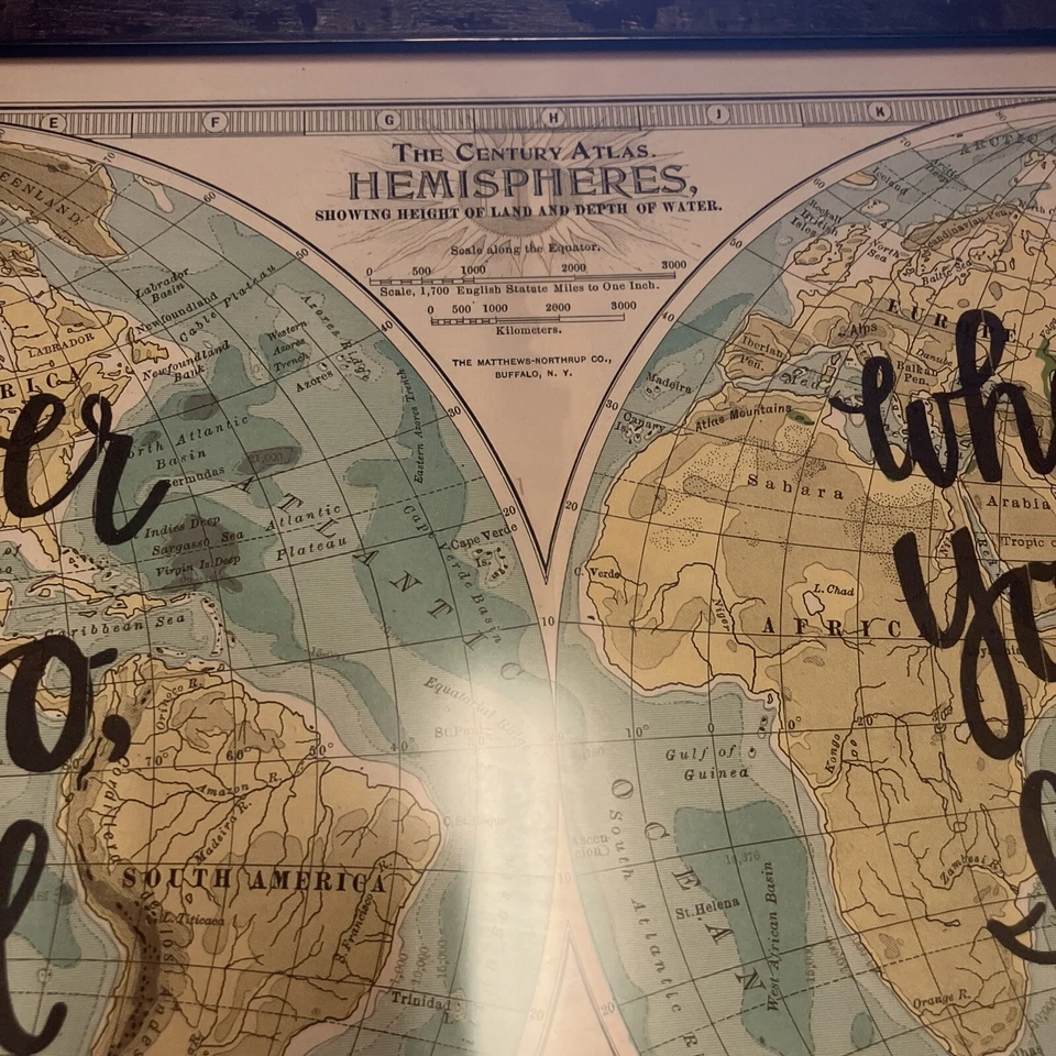 the century atlas hemispheres map with bible quote Ruth 1:16 in frame. AD - Image 4 of 4