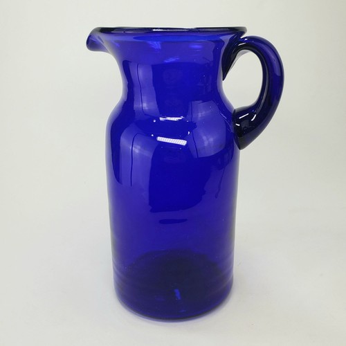Rare Cobalt Blue Glass Pitcher 1940s Hand Blown with Pontil & Applied Handle - Picture 4 of 14