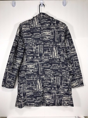 Coldwater Creek Womens Trench Coat Rain Jacket Size S 8 Navy Blue Geometric - Picture 2 of 3