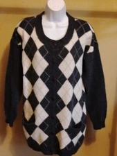 Apart Women's Gray Ivory Long Sleeve Lambs Wool Angora Knit Cardigan Sz: M