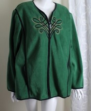 Nwt Bob Mackie 1x Celtic Fleece Embroidered Art-to-wear Green Zip Jacket Pockets