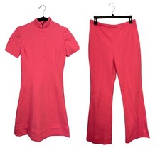 VTG 60s Mini Mod GoGo Dress Pant Set Bell Bottom Pink Youthquake Twiggy Retro