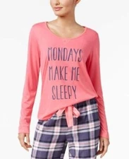 Jenni by Jennifer Moore Womens Graphic-Print Pajama Top Pink Sleepy Mondays XXL