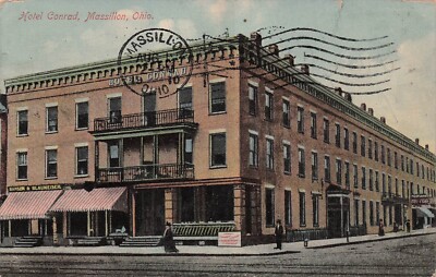 Massillon Ohio Hotel Conrad Main Street Downtown Stark County Vtg Postcard F7