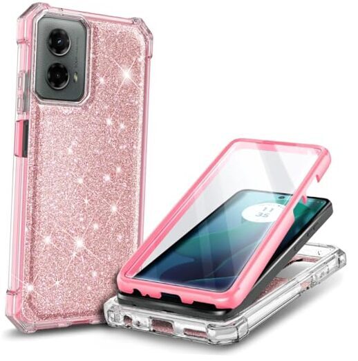 for Moto G Stylus 5G 2024 Case with [Built-in Screen Glitter Rose Gold