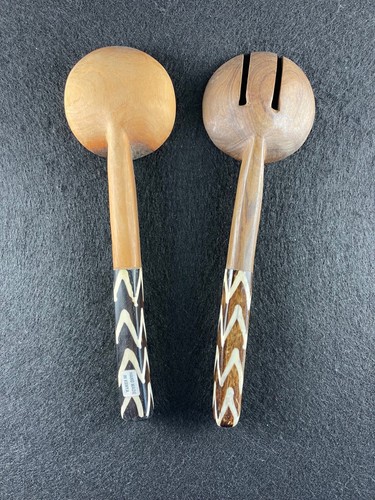 Bone Handle Hand Carved Olive Wood Salad Tongs from Kenya. NEW - Picture 5 of 5
