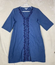 Go Softly Patio House Dress Womens Large Mumu Lounge Floral Embroidered Pockets