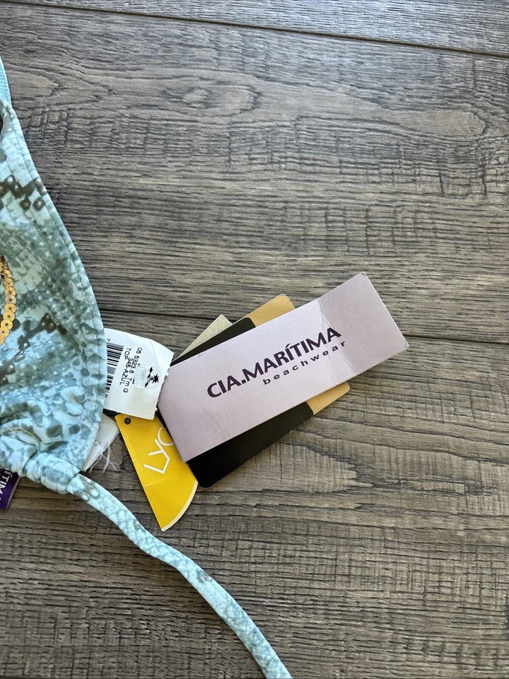 CIA.MARITIMA Ropa de Playa Azul Triángulo Cuerda Bikini Top con Lentejuelas Doradas L Nuevo con Etiquetas Foto 3 de 4