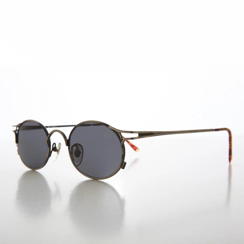 Gunmetal Metal Oval 90s Vintage Sunglasses - Webb - Image 2 of 3
