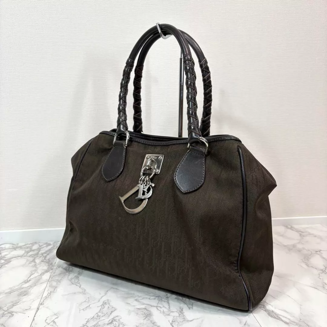 Christian Dior Trotter joli sac fourre tout sac à main toile cuir marron occasion authentique