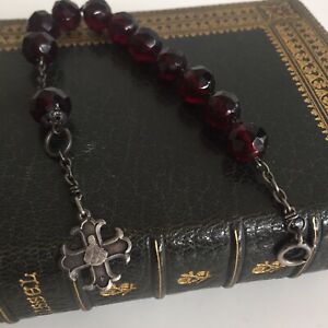 Ancien Bracelet Dizainier Saint François Régis Perles de verre Grenat Religion