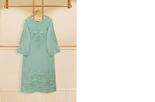 Agha Noor 3 Piece - Pure Organza Embroidered Suit S109312 - X-SMALL / Ferozi - Picture 2 of 8