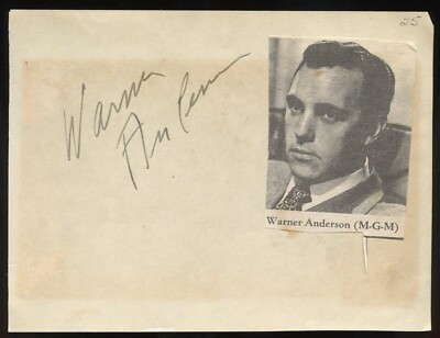 Warner Anderson d1976 signed autograph 4x6 Album Page Actor on