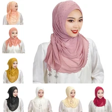 Muslim Women Tassel Amira Hijab Turban Instant Headwrap Headscarf Shawl Stole