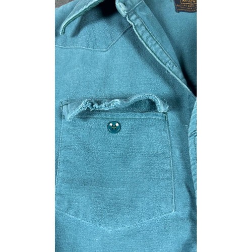 Camicia vintage Sears Western turchese denim con fasce accento arancione - Foto 3 di 18