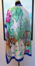 VTG Revillon Paris Tiger  Cub Silk Scarf 34"