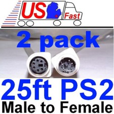 Lot2x 25ft PS2 6pin DIN Male Female Extension Cable/Cord/Wire Mouse/Keyboard/KVM