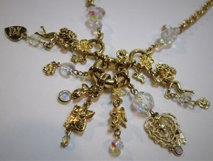 Authentic KIRKS FOLLY DANCE WITH FAIRIES CHARM GOLD PLATED CRYSTAL CABLE CHAIN NECKLACE
